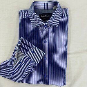 Robert Graham Tailored Fit Dress Shirt XL Blue White Stripe Long Sleeve Stretch